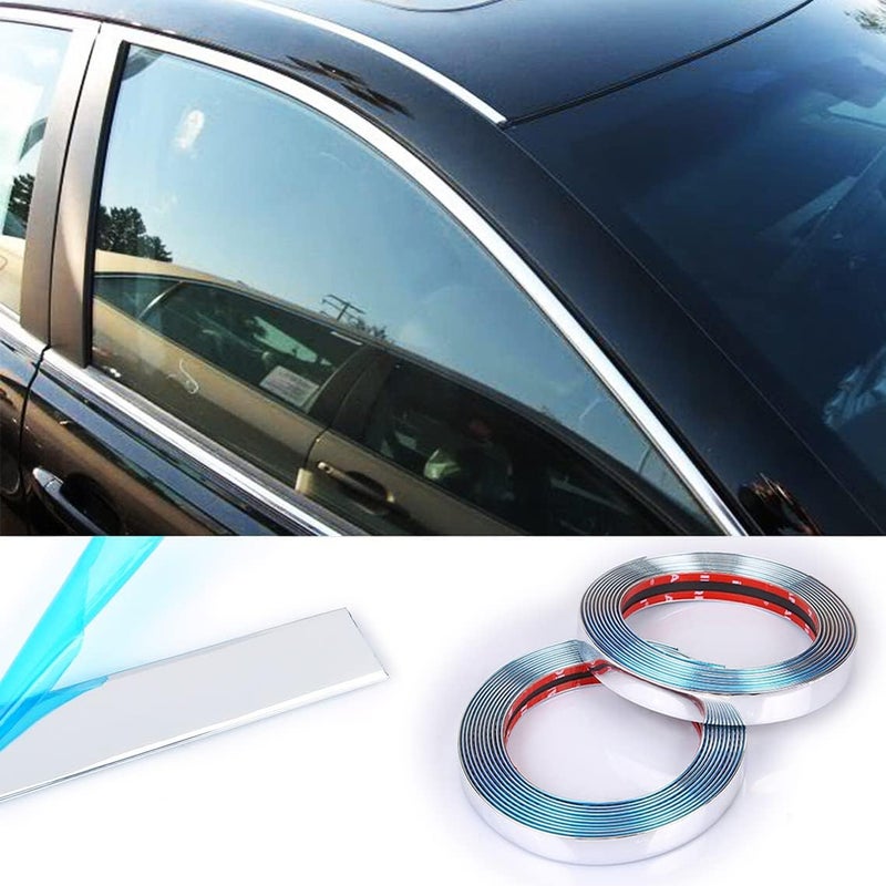Shine & Bright Auto شريط تزيين خارجي وداخلي للسيارات بطول 32 قدم، شريط زخرفي مقاوم للخدوش (1/2 بوصة (12 مم)، كروم فضي) - Image 1